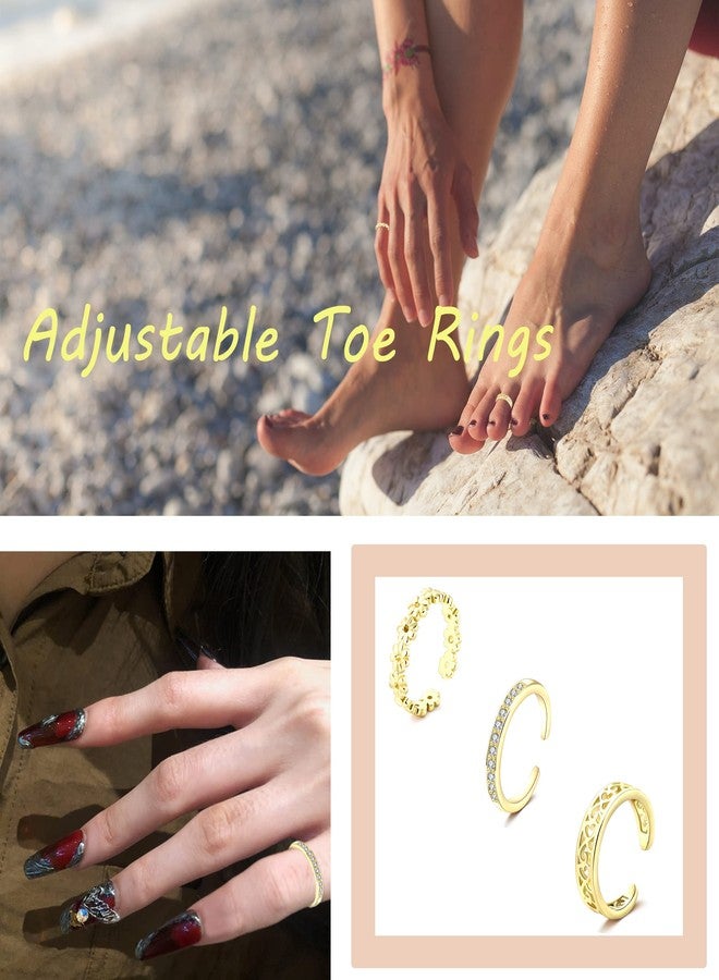 Staligue 20pcs Adjustable Toe Rings Set for Women Fingers Joint Tail Summer Beach Arrow Flower Open Rings Foot Jewelry (Golden) - Image 2